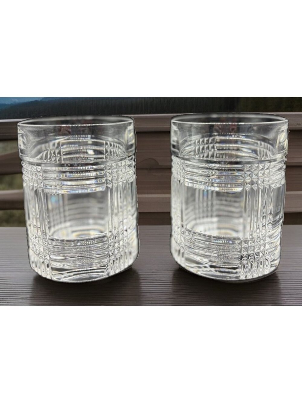 Ralph Lauren Glen Plaid Cut Crystal On The Rocks Whiskey Glass Barware Lot of 2